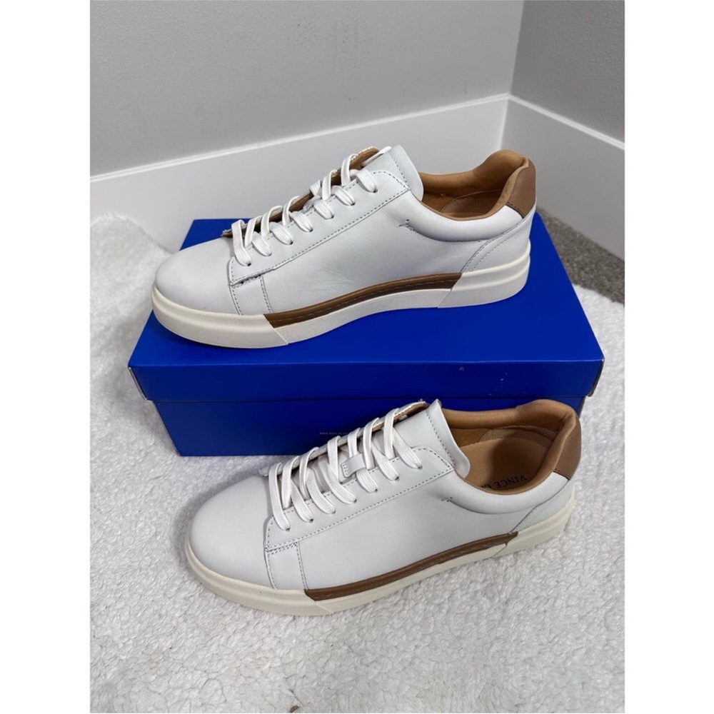 Vince Camuto White Leather Sneakers with Tan Accents